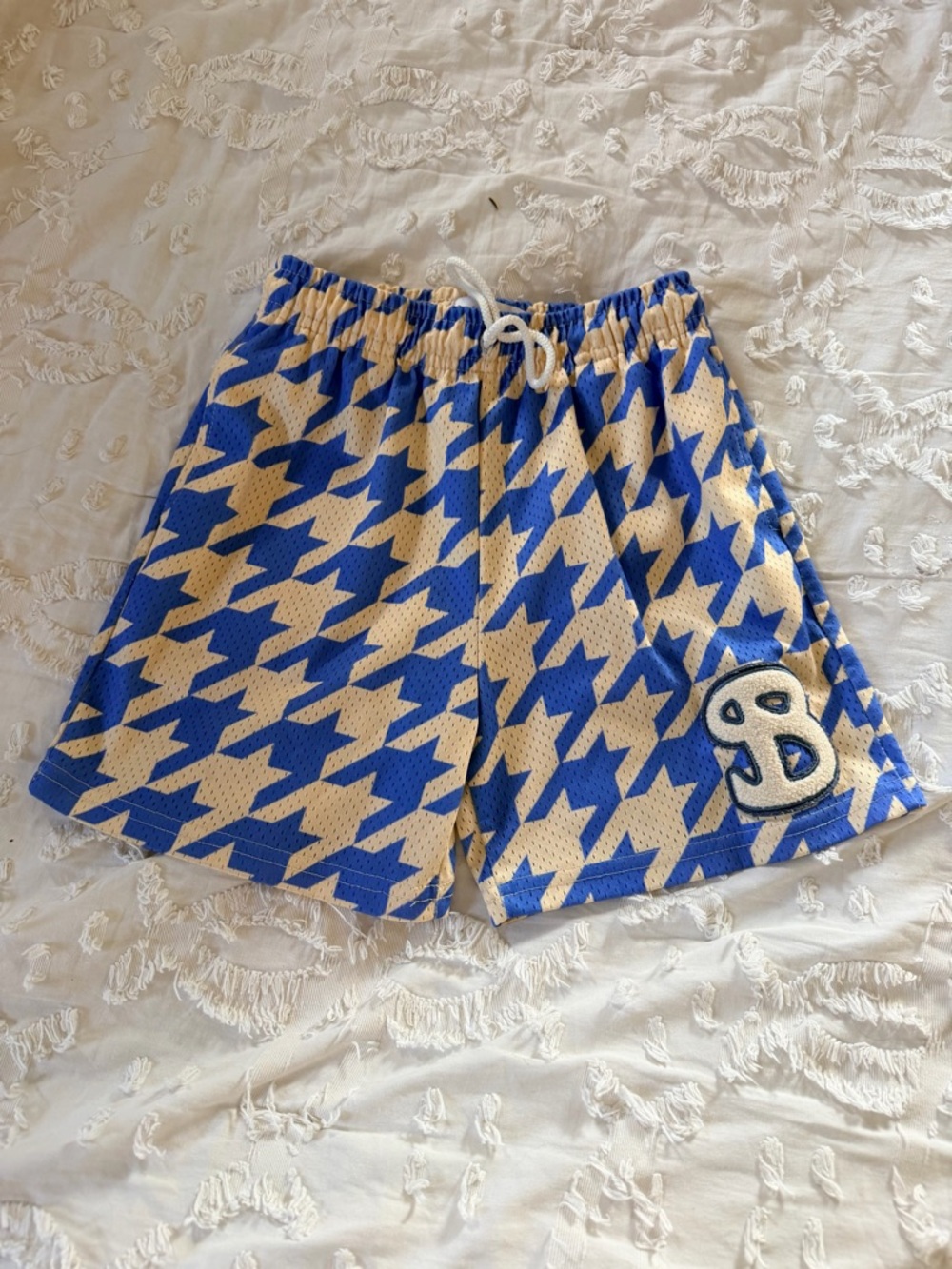 BKSTD Boys Basketball Shorts Youth Large Blue Pattern Mesh Athletic